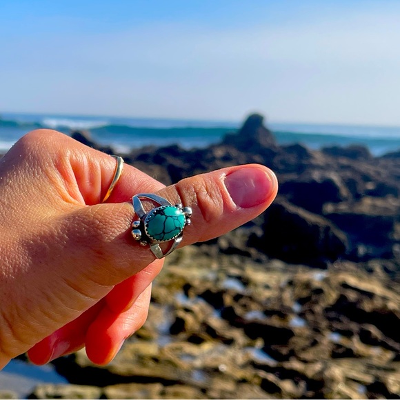 Sterling Silver & Turquoise Handmade Ring, Size 10.5